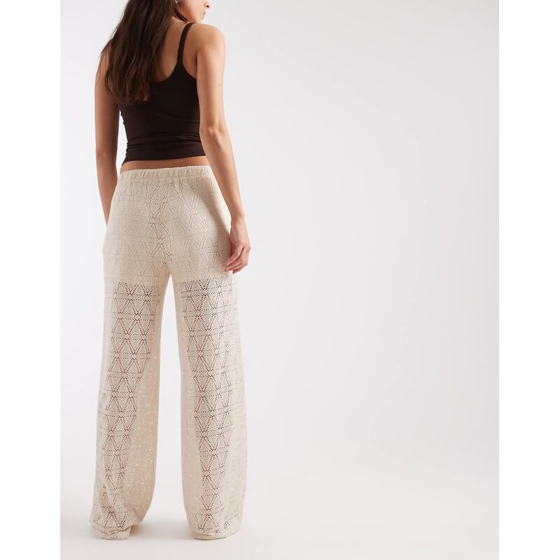Vero Moda stretch lace wide leg trouser in cream-White