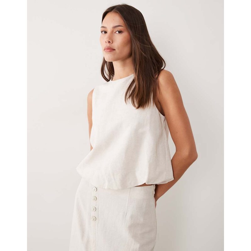 Vila linen touch balloon hem sleveless top co-ord in super light