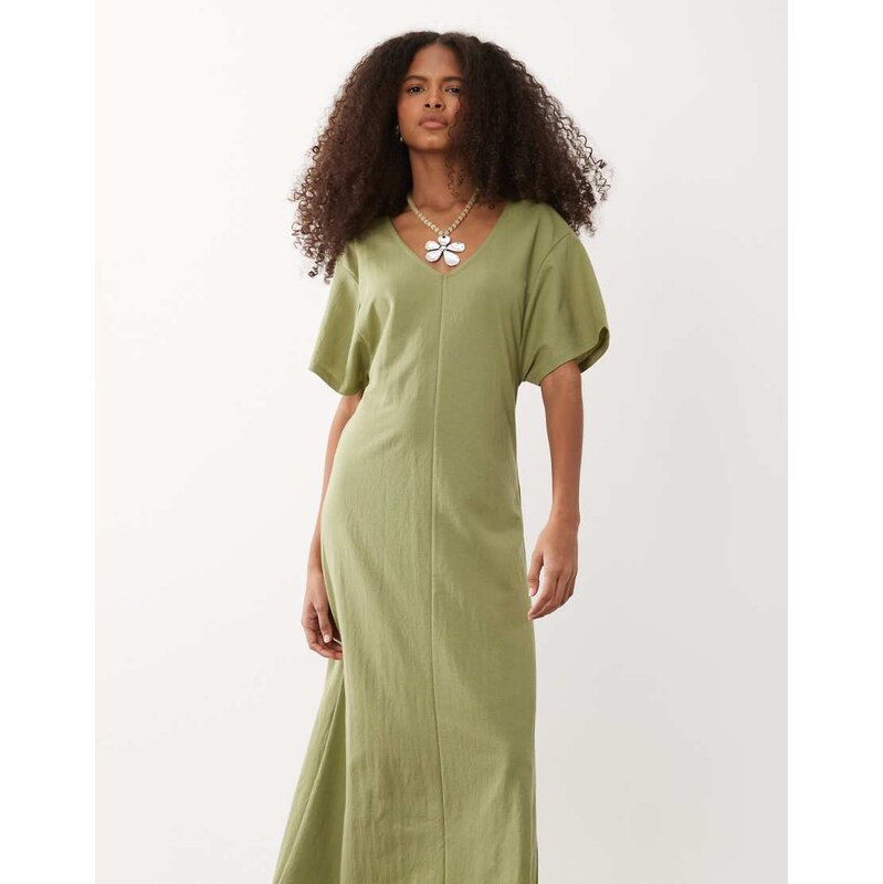 JDY v-neck short sleeve maxi dress in green