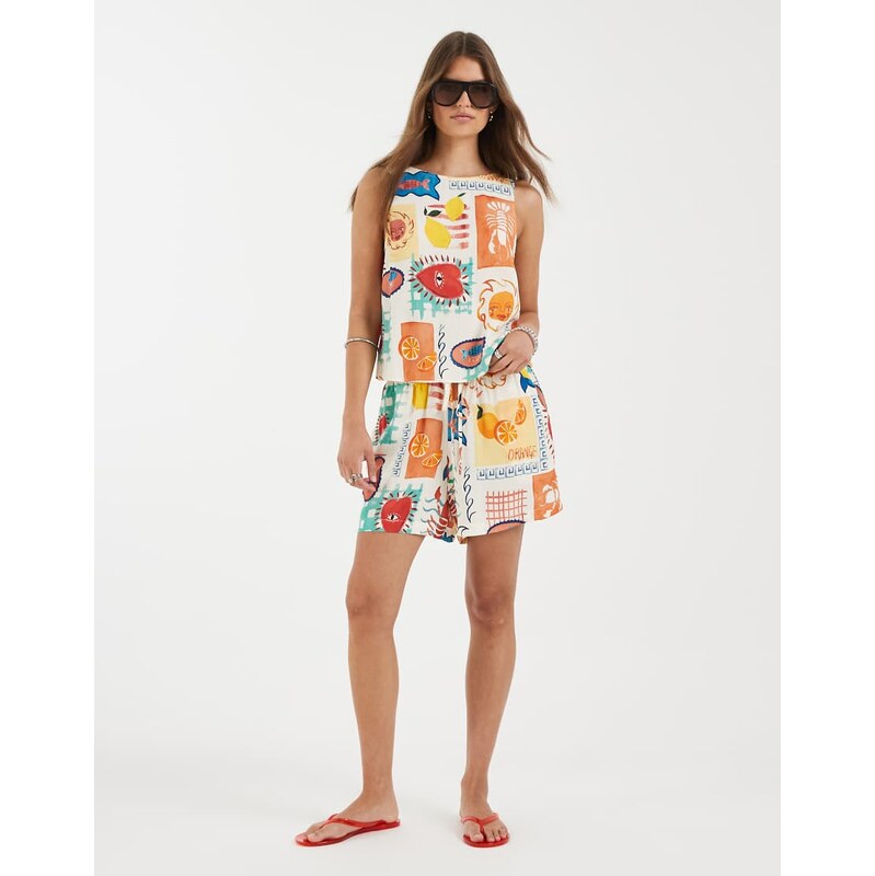 Pieces shorts co-ord in lobster and heart graphic print-White