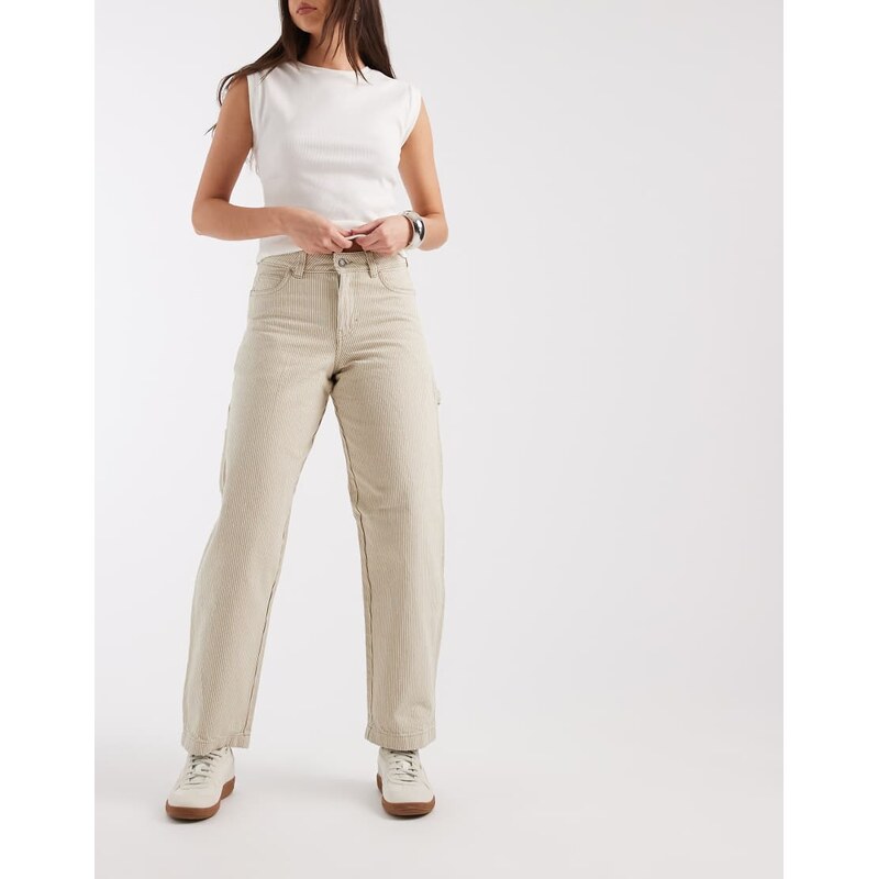 Dickies hickory striped loose straight carpenter trousers in green 114975272