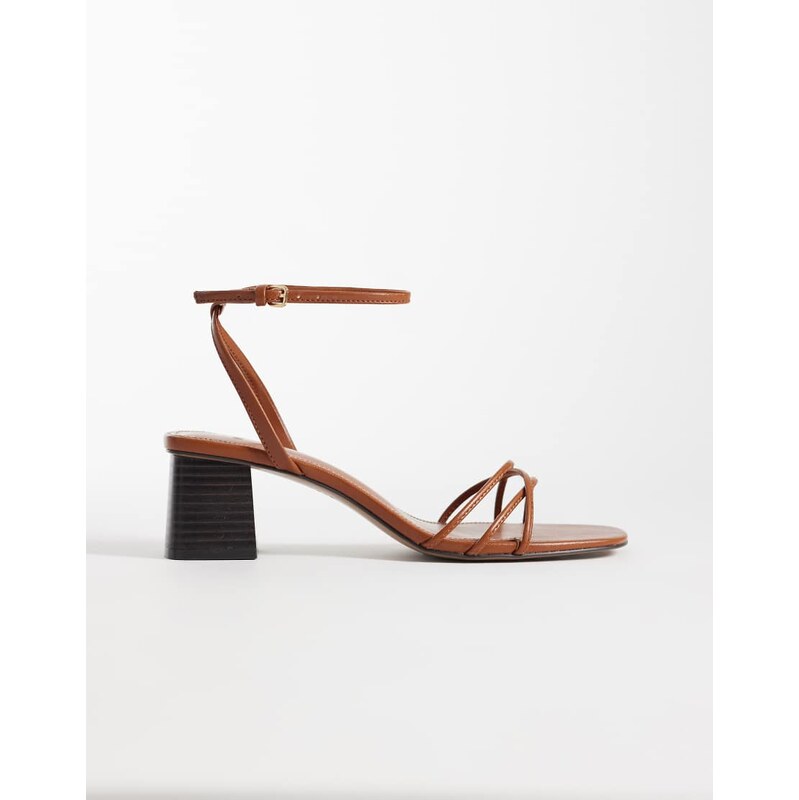 Mango strappy block mid heeled sandals in brown
