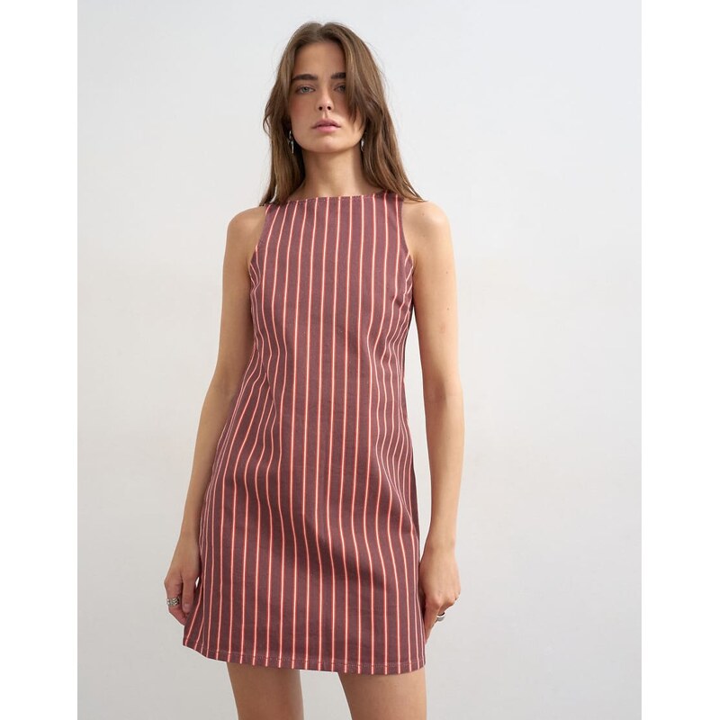 Topshop denim shift mini dress red and pink stripe