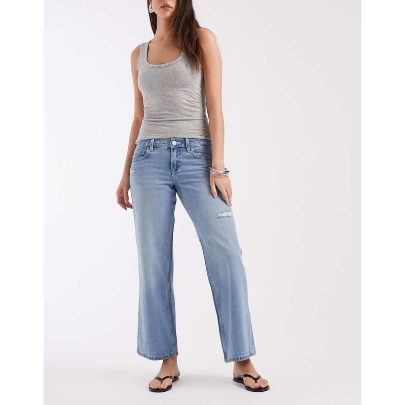 Hollister low waist ripped baggy jeans in light blue wash 114975293
