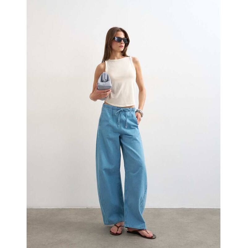 Topshop pull on barrel jean in summer blue