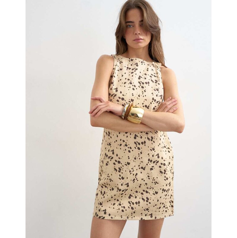 Topshop denim shift dress in deer print-Multi