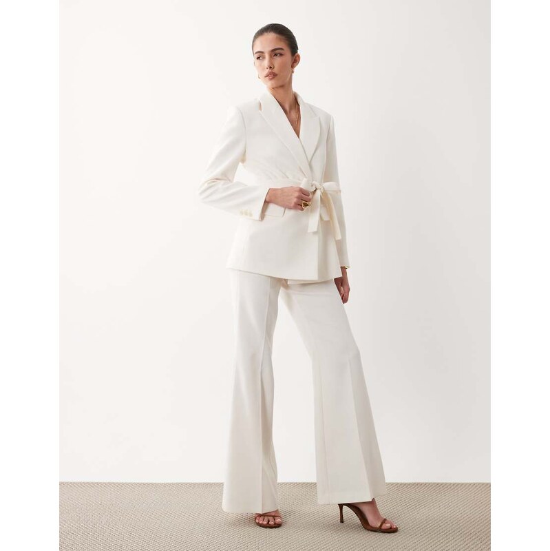Mango Iguana tailored flared trouser co-ord in pastel yellow