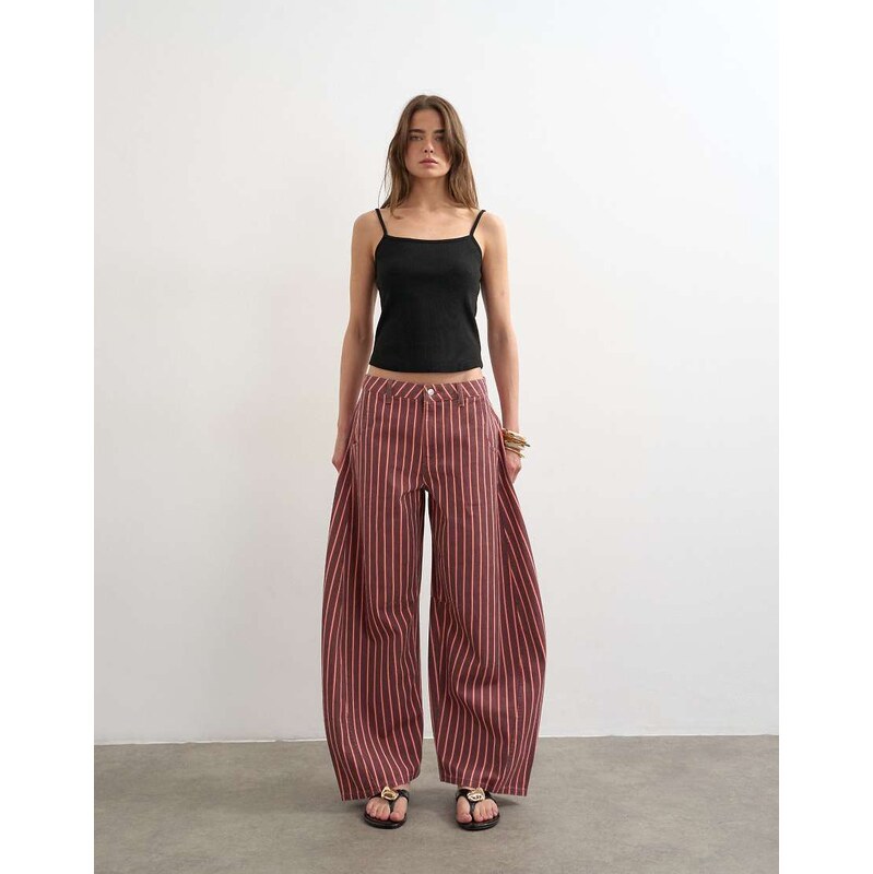 Topshop Horseshoe mid rise jean in pink and red stripe