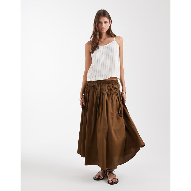 & Other Stories pleated sheer maxi skirt in khaki-Brown 114975315