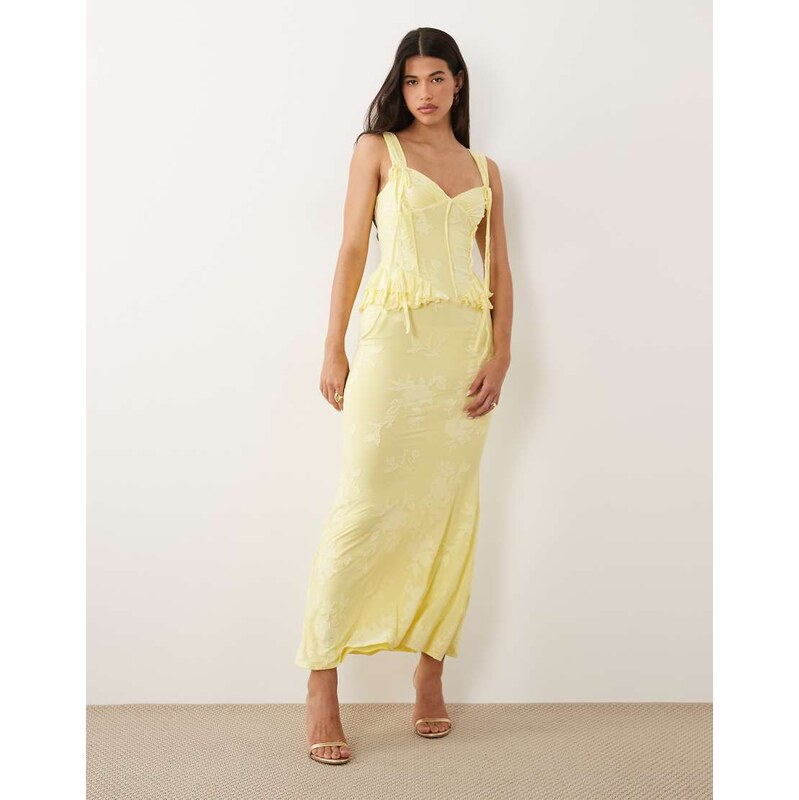 ASOS DESIGN devore maxi dress with corset detail and ties in
