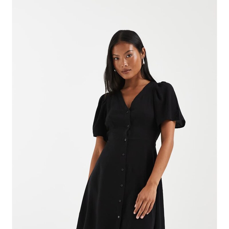 Vero Moda Petite button through mini skater dress in black 115522225