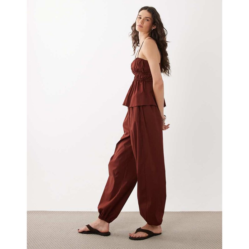 Mango Cbaperol cotton mix cuffed hem trouser co-ord in deep red