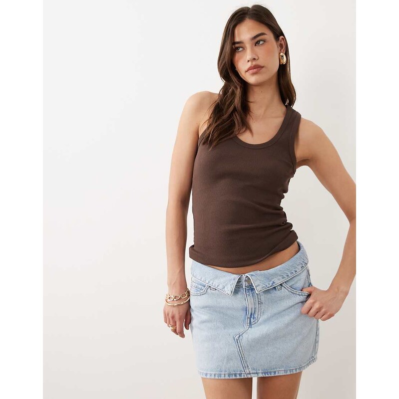 Mango Teen 100% cotton folded waist denim mini skirt in bleach