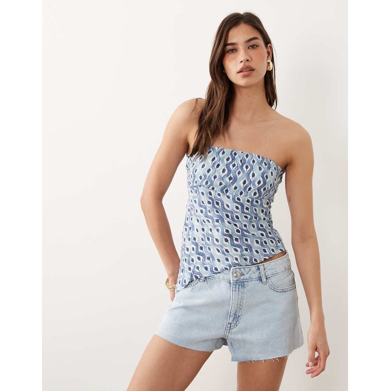 Mango Teen 100% cotton denim micro short in bleach wash-Blue