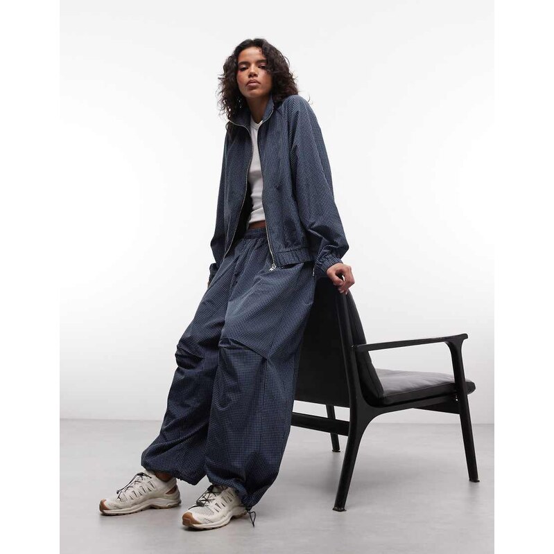 COLLUSION XL baggy nylon jogger in check co-ord-Blue