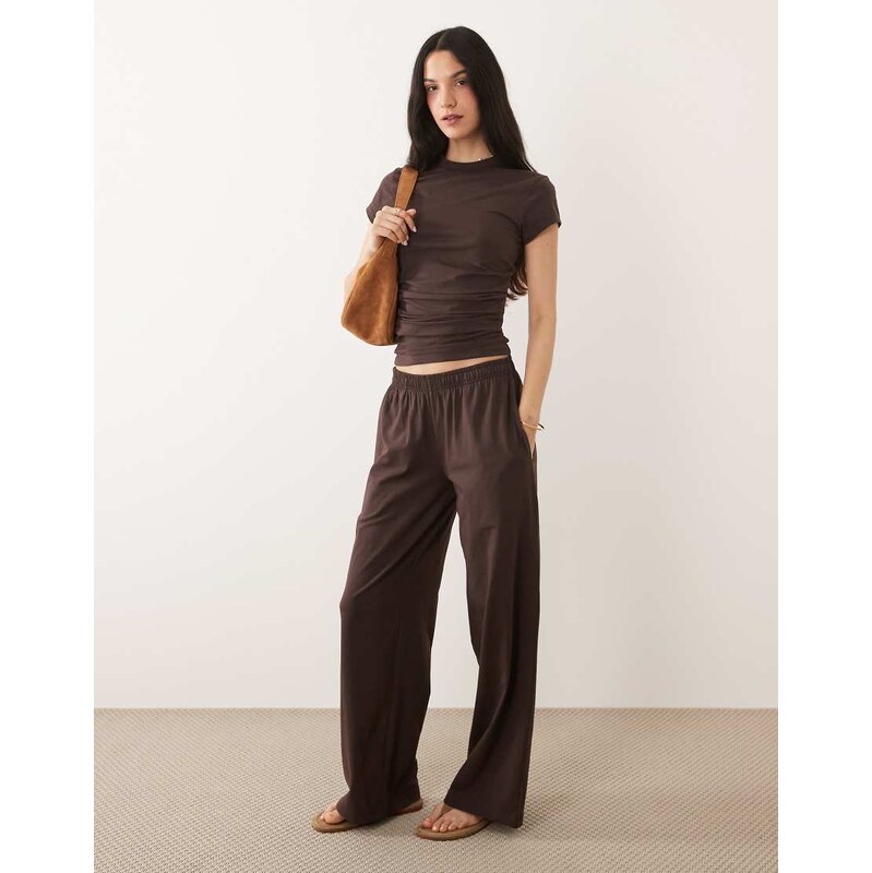 ASOS DESIGN wide leg trouser co-ord in chocolate-Brown