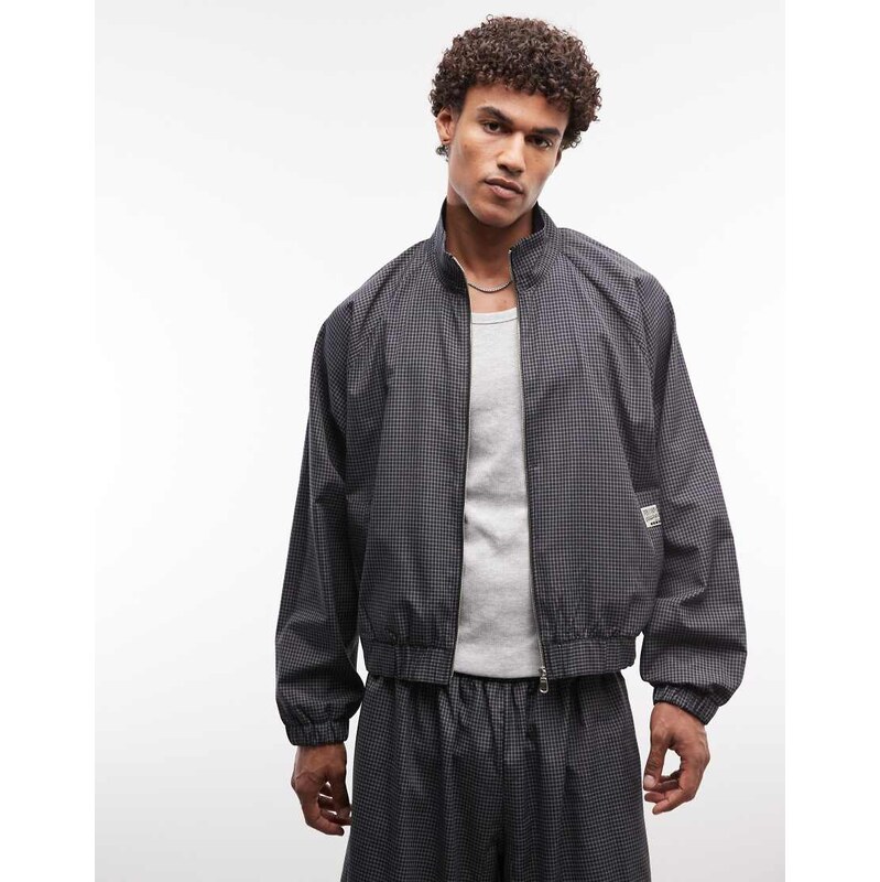 COLLUSION oversized hooded track jacket in black check