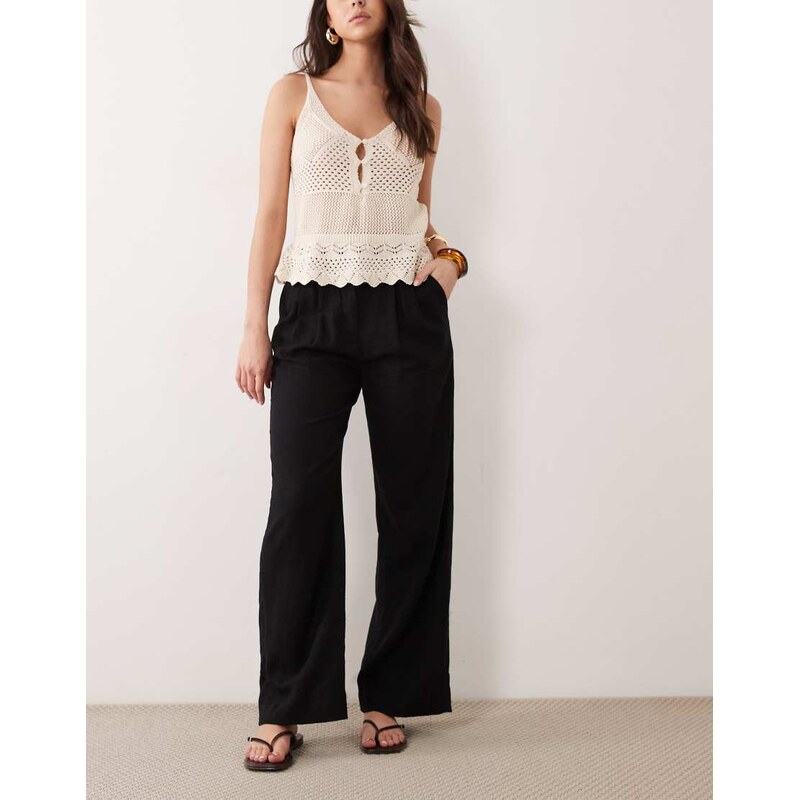 Abercrombie & Fitch wide leg linen rich trouser in black