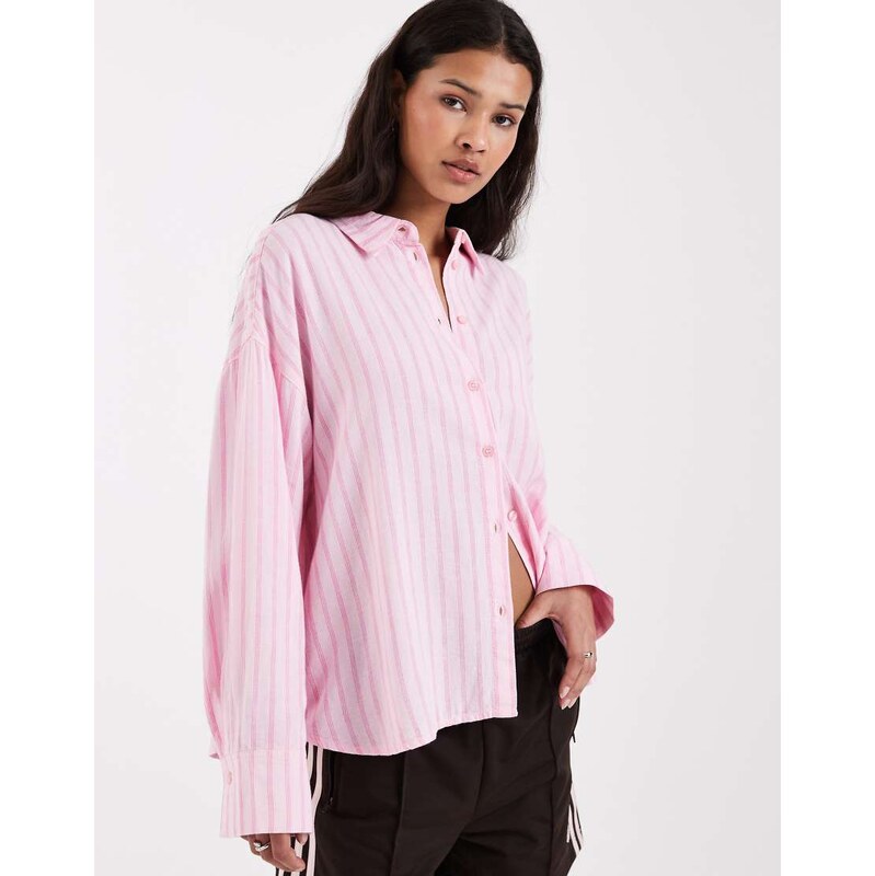JJXX linen blend stripe shirt in pink