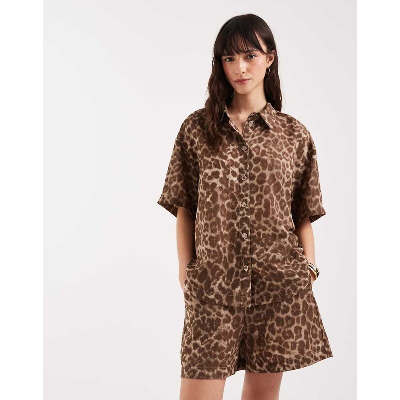 JJXX co ord leopard shirt in multi