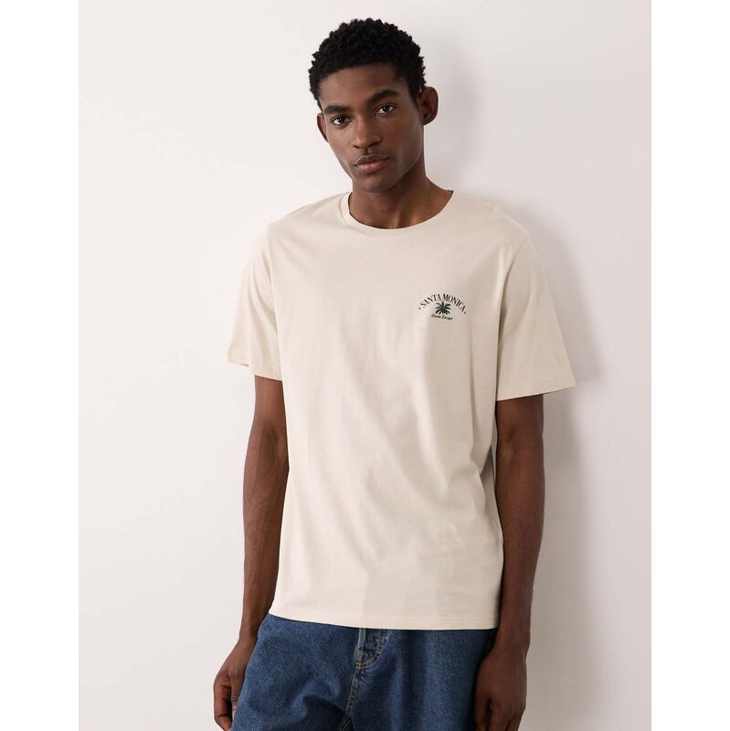 JJ Rebel oversized t-shirt with santa monica print in beige