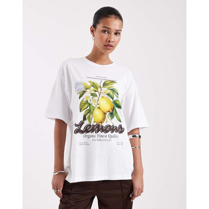 JJXX oversized t-shirt with lemon print in white