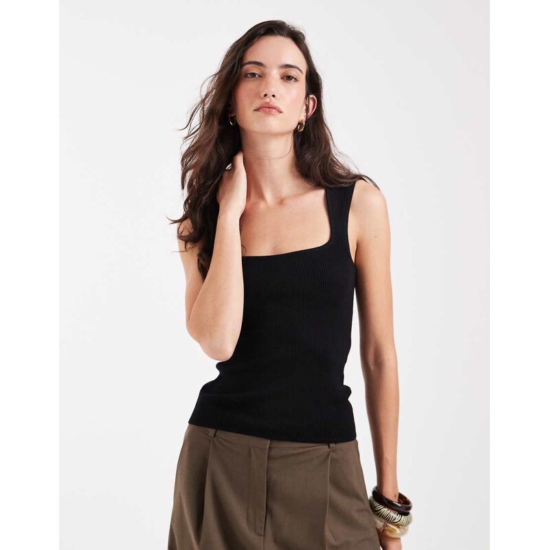 JJXX knitted sqaure neck top in black 114983953