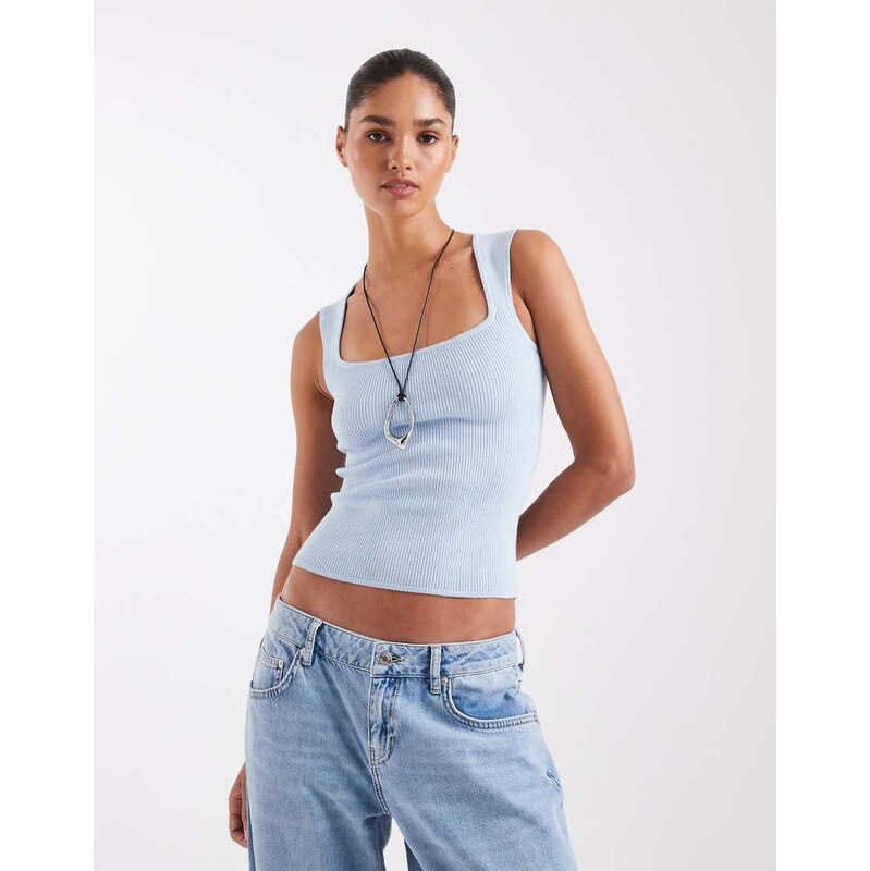 JJXX knitted sqaure neck top in light blue 115521714
