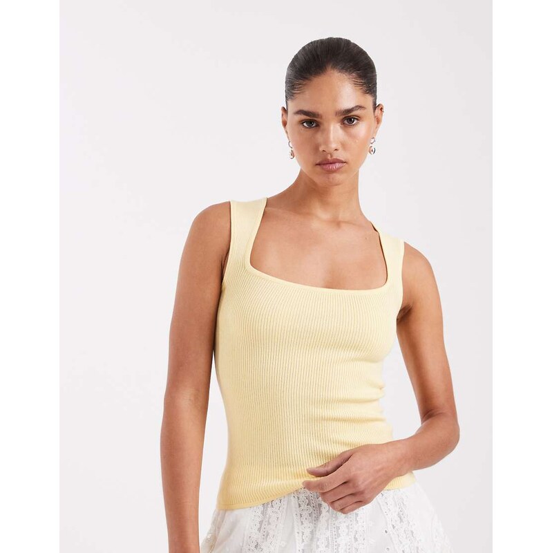 JJXX knitted sqaure neck top in butter yellow 115521715