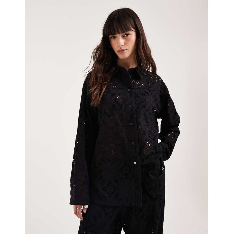 JJXX co-ord broderie long sleeve shirt in black