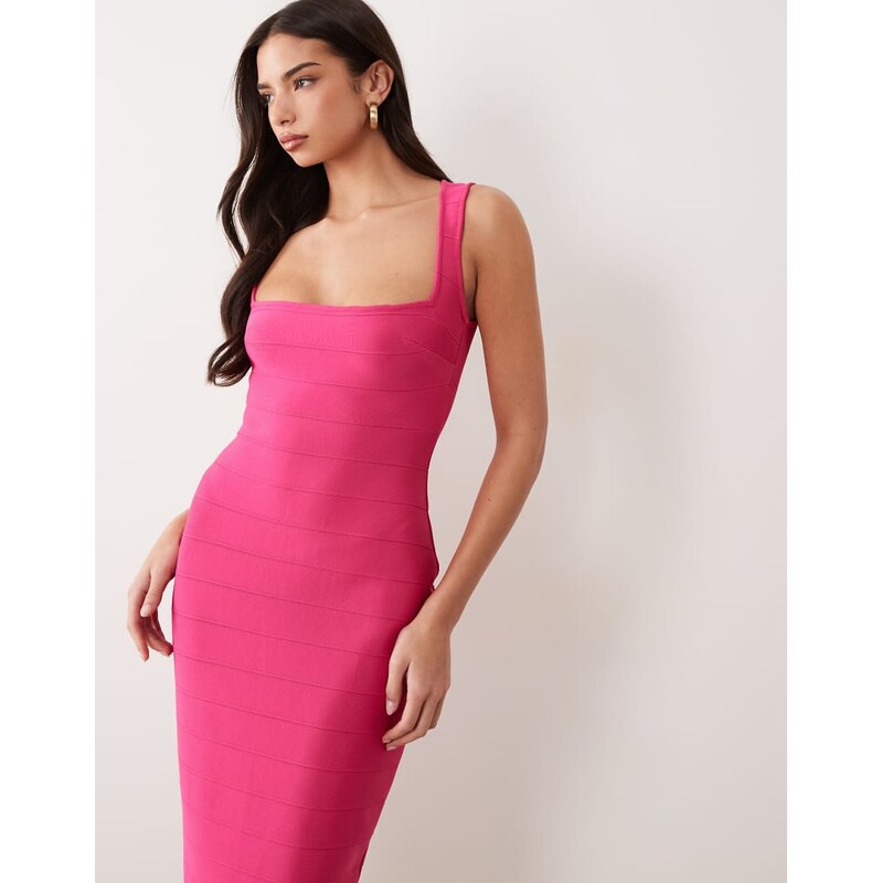 Ruched & Ready sculpting square neck bandage maxi dress in