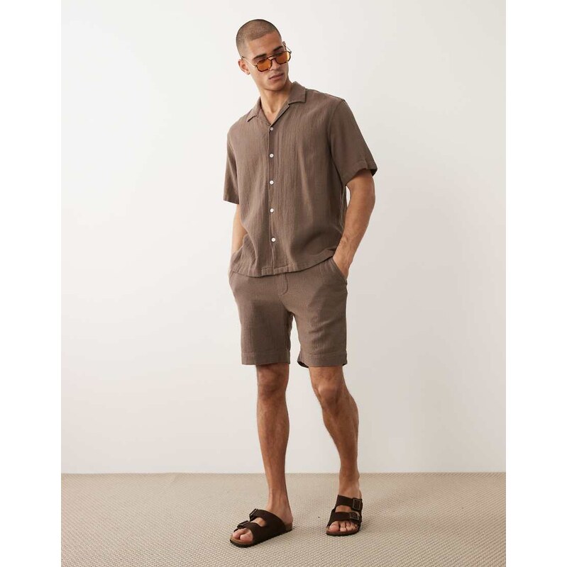 Selected co-ord textured short in brown