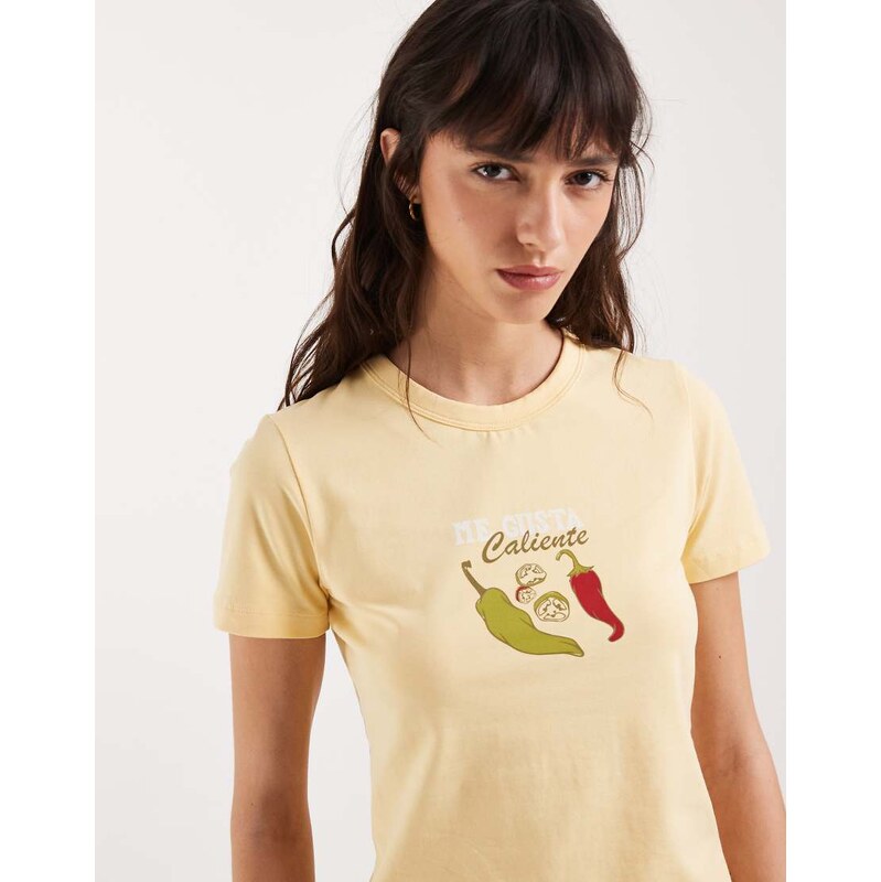 JJXX fitted tee with chilli print in yellow