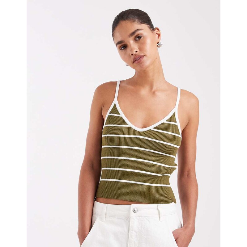 JJXX knitted vest top in green stripe 115522476