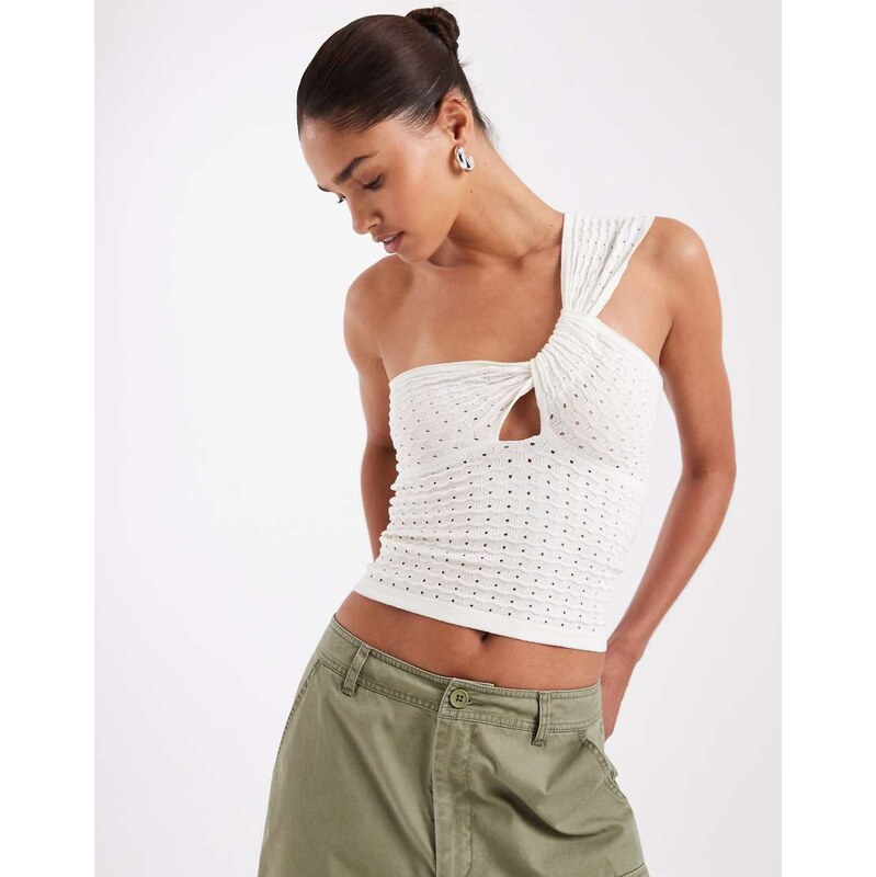 JJXX one shoulder crochet style top in white