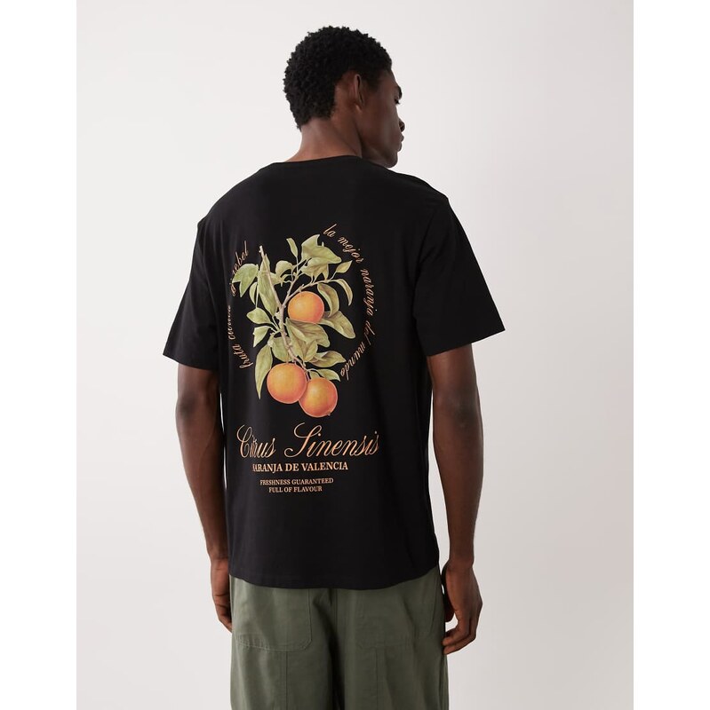 JJ Rebel oversized t-shirt with orange backprint in black