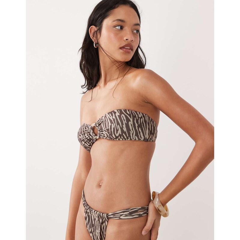 Brave Soul bandeau bikini top in brown tiger print 114976938