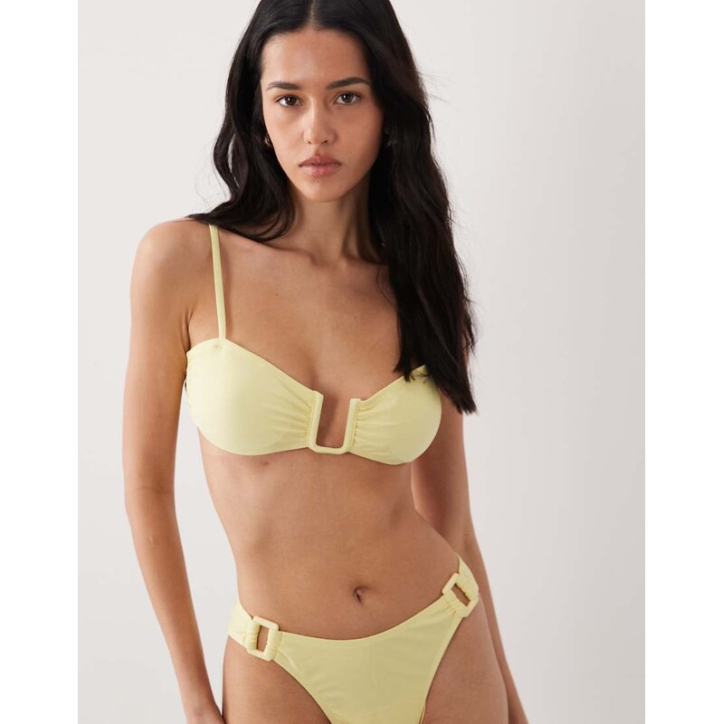 Brave Soul u front bikini top in lemon yellow