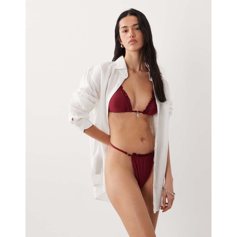 Brave Soul triangle bikini top with starfish charm in raspberry red 114983815