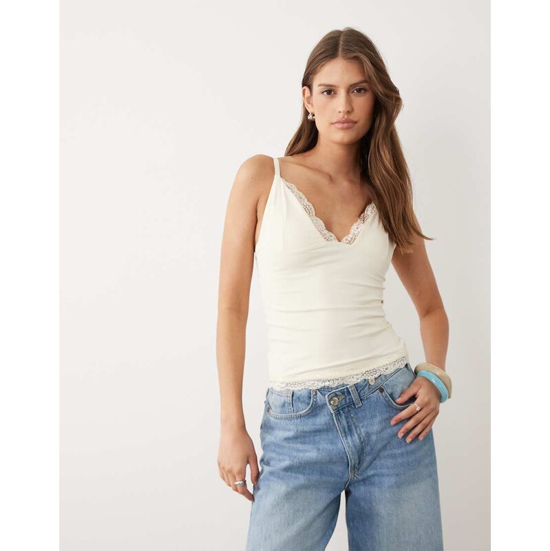 Cotton On hold me lace trim cami in honey cream-Neutral