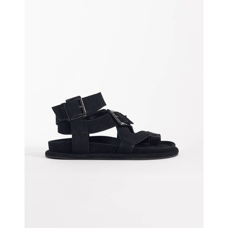 ASOS DESIGN Finley premium strappy footbed sandals in black