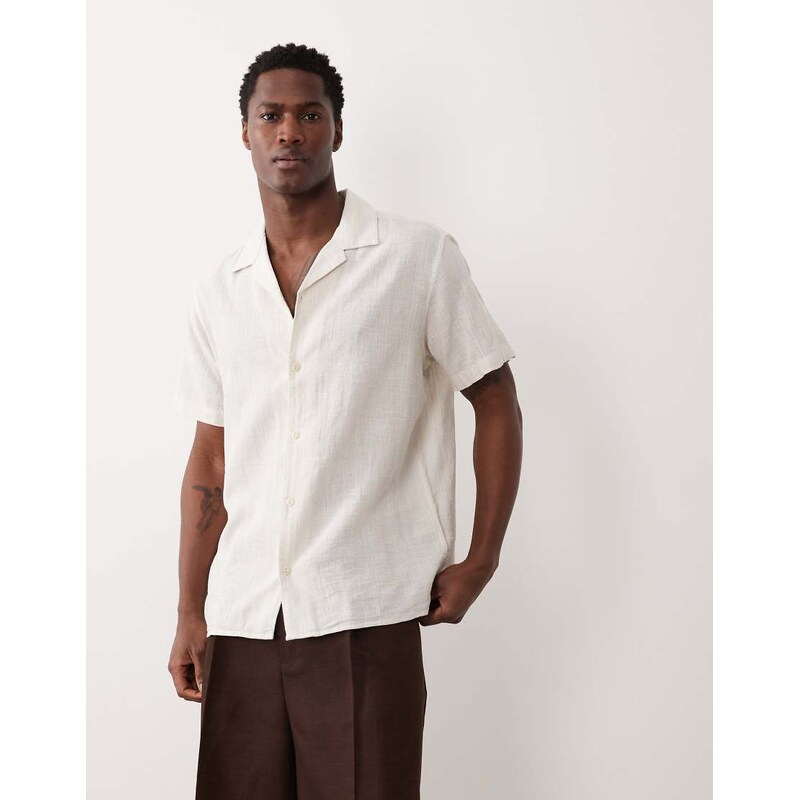 Jack & Jones Premium linen blend textured stripe shirt in cream
