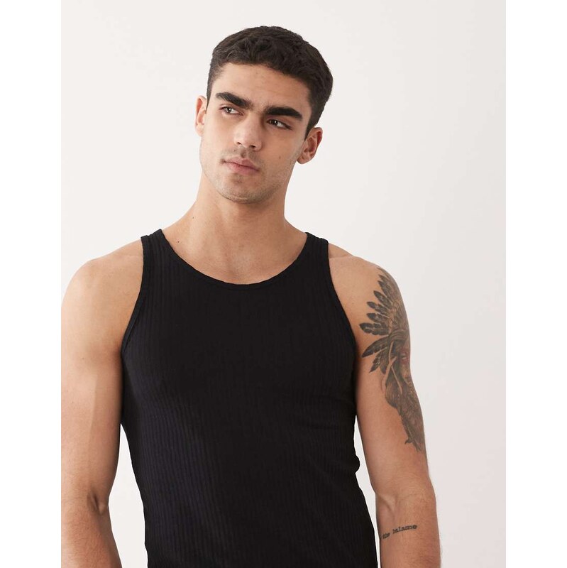 Jack & Jones ribbed muscle fit vest in black