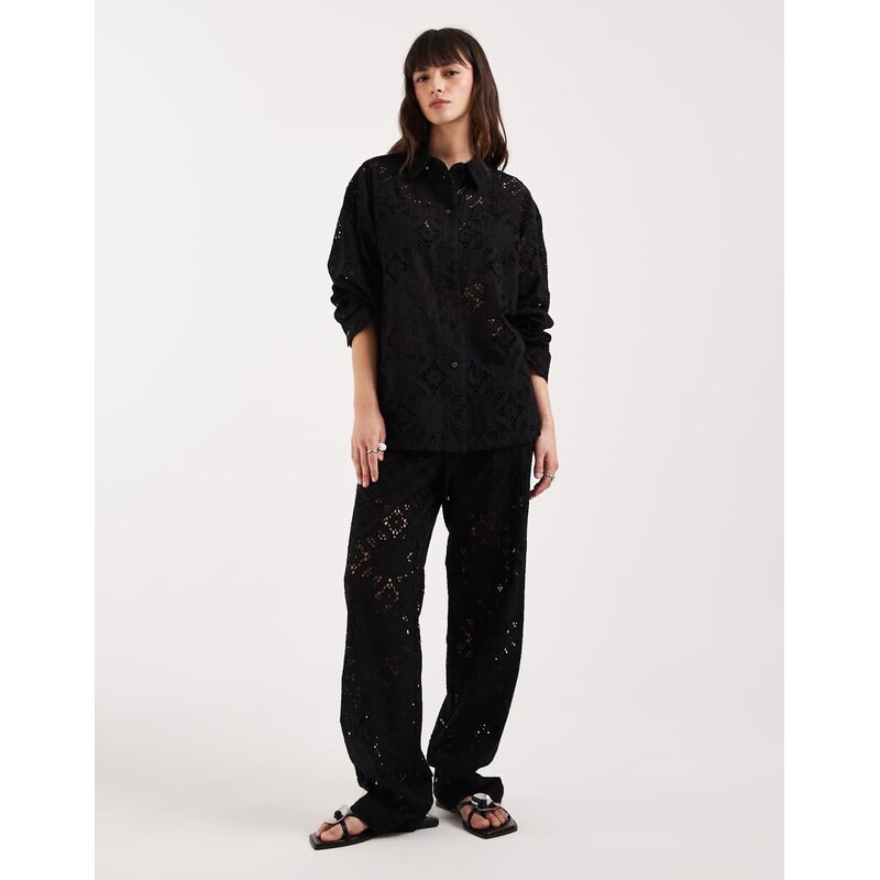 JJXX co-ord broderie long sleeve shirt in black