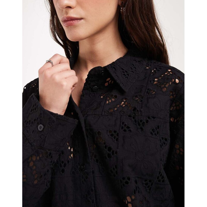 JJXX co-ord broderie long sleeve shirt in black