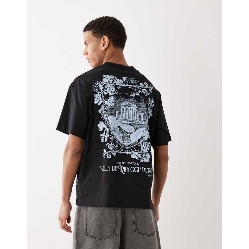 Jack & Jones oversized t-shirt with italy backprint in black