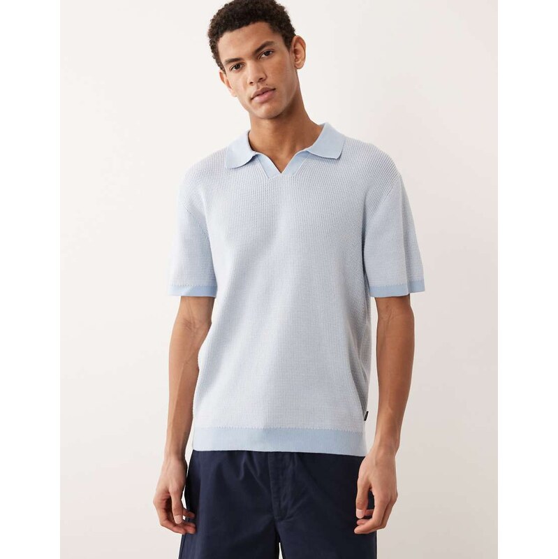 Jack & Jones Premium split neck knitted top in light blue