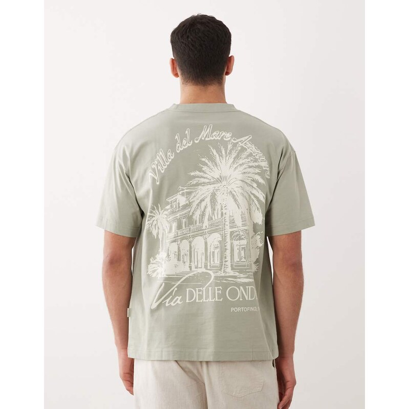 Jack & Jones oversized t-shirt with Portofino backprint in green