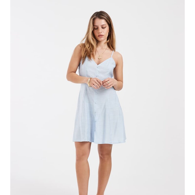 Vero Moda Petite button front cami mini skater dress in light