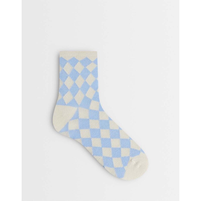 Vero Moda ankle socks in light blue and cream check 115522869